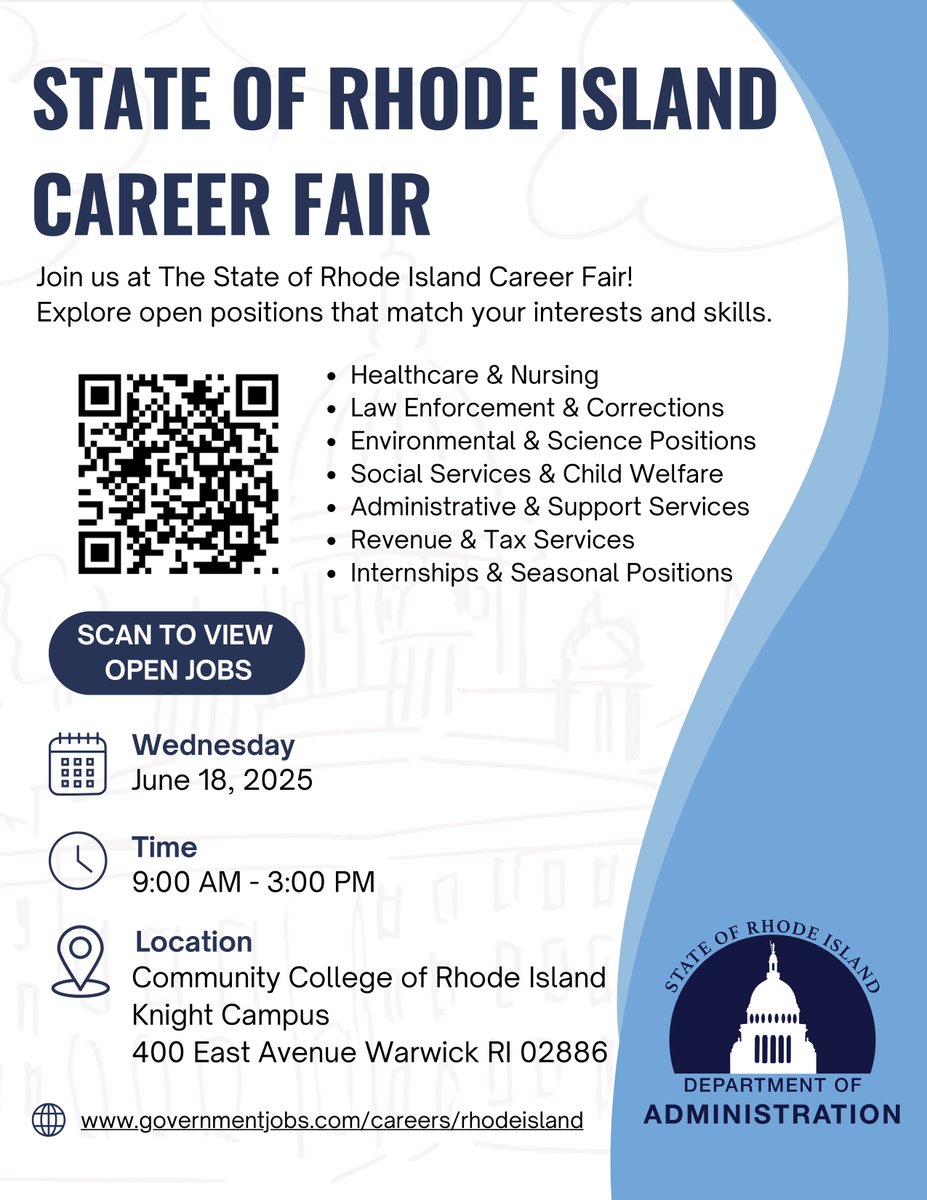 RIHumanServices's tweet image. 📅 SAVE THE DATE: June 18th at Community College of Rhode Island
Connect with state agencies & unions, explore career paths from entry-level to leadership, and bring your resume! Opportunities span healthcare, education, engineering & more. Share with your network!