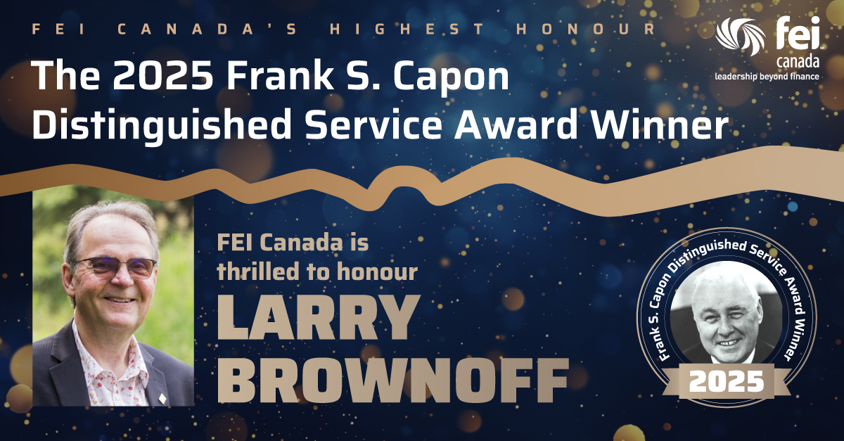 FEICanada's tweet photo. 🎉 Congratulations to Larry Brownoff FCPA, FCA – 2025 Recipient of FEI Canada’s Highest Honour! 🎉

Read more here: https://t.co/5wAjEh17ez

#FEICanada #Leadership #FrankSCaponAward #FinanceProfessionals #VolunteerExcellence https://t.co/oNTEgQyYcu