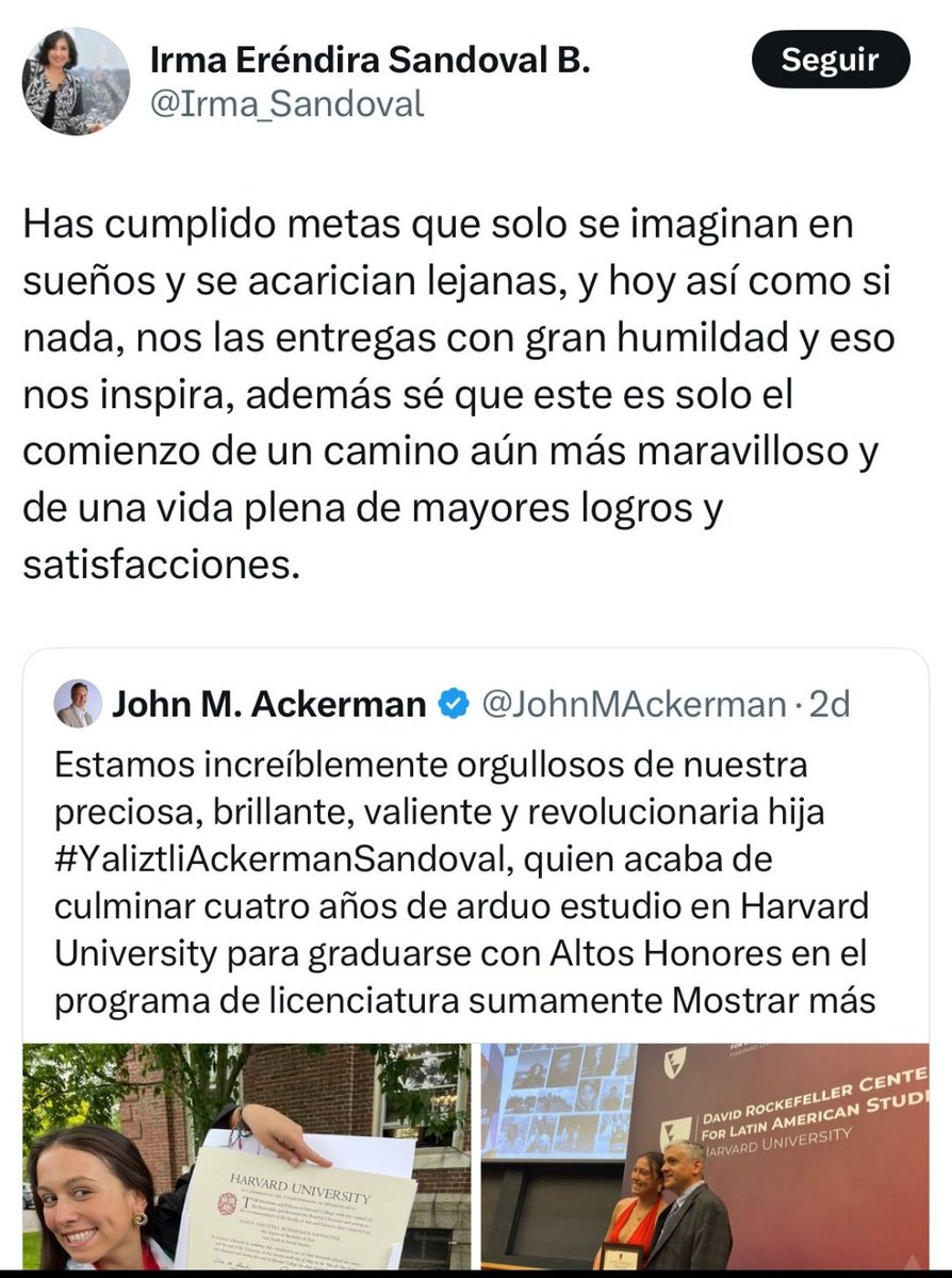 Primer acto
 <a href="/JohnMAckerman/">John M. Ackerman</a> cataloga a Harvard como una universidad al servicio del dinero y el poder 

Segundo acto
Su hija se gradúa de Harvard 

Así es la Izquierda