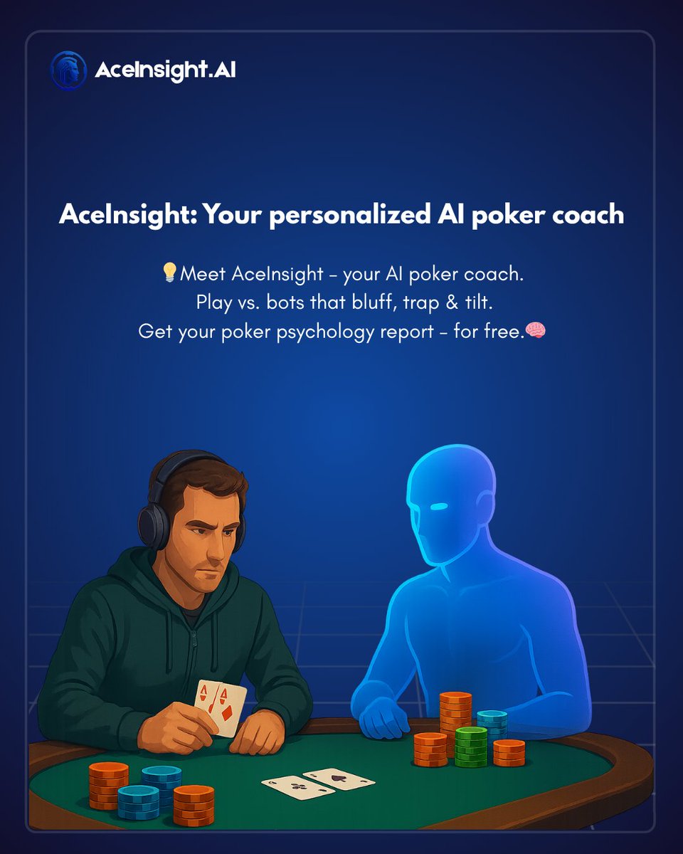 AceInsightAI's tweet photo. 🎯 Want to WIN more at poker?

Play vs. AI that bluffs, traps & tilts like a pro.
Get a free personalized poker psychology report 🧠♠️
Know your leaks. Fix your game.
🚀 Try it now: https://t.co/AT29k0gHUS

#PokerAI #CrushTheGame #AceInsight #AIForPlayers #PokerTips #LevelUp #PokerCommunity