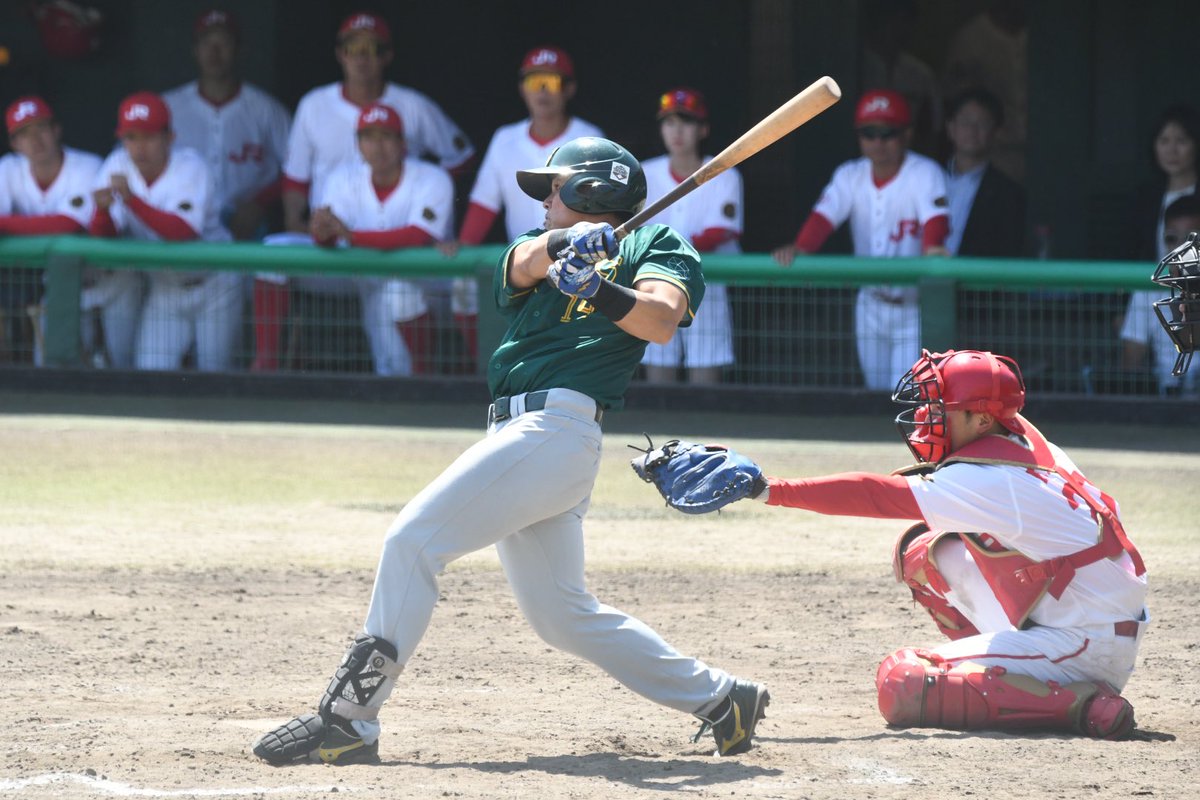 2025.6.4撮影。

GENESIS FUKUOKA・伊敷聖羅選手（嘉手納高校〜九州総合スポーツカレッジ〜てるクリニック〜美唄ブラックダイヤモンズ〜ARC九州）。

都市対抗九州予選・JR九州戦に5番DHでスタメン出場。ノーヒットでしたが、見られて良かったです。

今は野手メインなのかな？（登録上は投手）