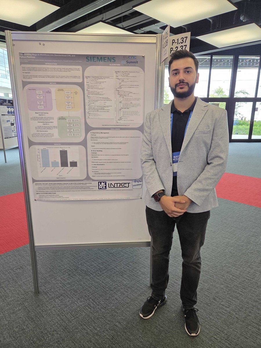 Project_INTACT's tweet photo. Today at #euCNC2025, Siemens presented a poster on turning Mage AI workflows into standardized #CWL &amp; #Python pipelines - boosting reproducibility, scalability &amp; secure AI deployment.

♾️https://t.co/5zelFJ0NgV

#Cybersecurity #DigitalTwins  #INTACTProject #HorizonEurope https://t.co/W15hwK0sjK