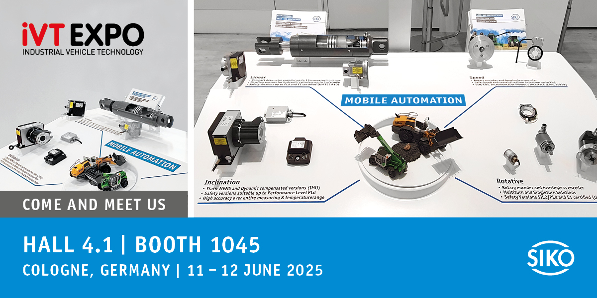 📌🗓 iVT Expo I Cologne I June, 11-12, 2025

We will be presenting our innovative sensor solutions for mobile machines in Hall 4.1, Booth 1045.

Find out more about our solutions in the areas of functional safety and autonomous machines.

We are looking forward to your visit 🤩