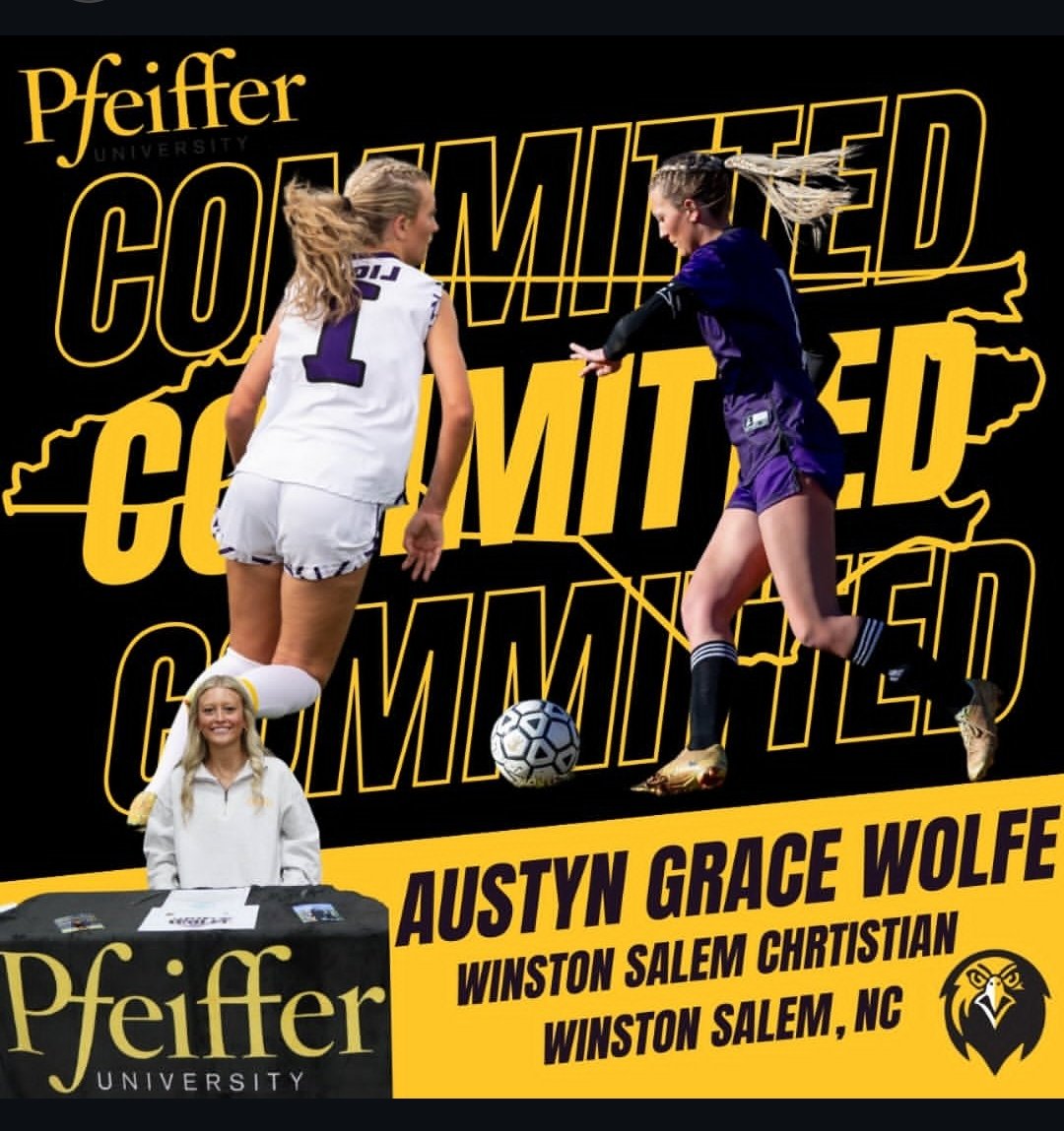 Representing Pfeiffer women's soccer this upcoming season is Austyn Grace Wolfe. It's going to be great seeing you play under the lights at Pfeiffer!