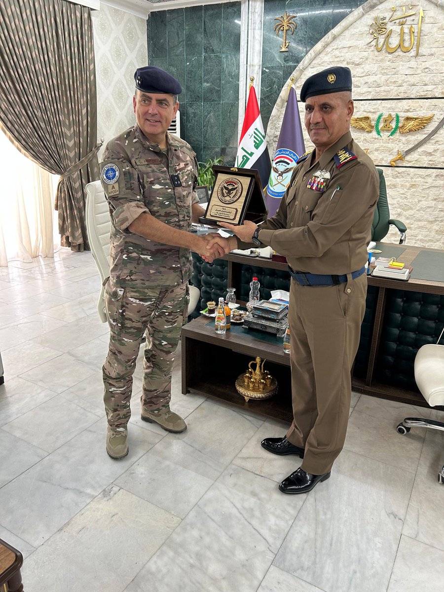 IraqNato's tweet photo. Commander NMI met with Commander of the Iraqi Army Aviation Command (IAAC), Lt.Gen. Mohammed Abdulkareem Awfi Feael Al-Saadi, for the first time as part of his introductory meetings with the heads of each of the Iraqi Service Commands.
#strongertogether
#workingtogether4iraq https://t.co/3kU6levDJy