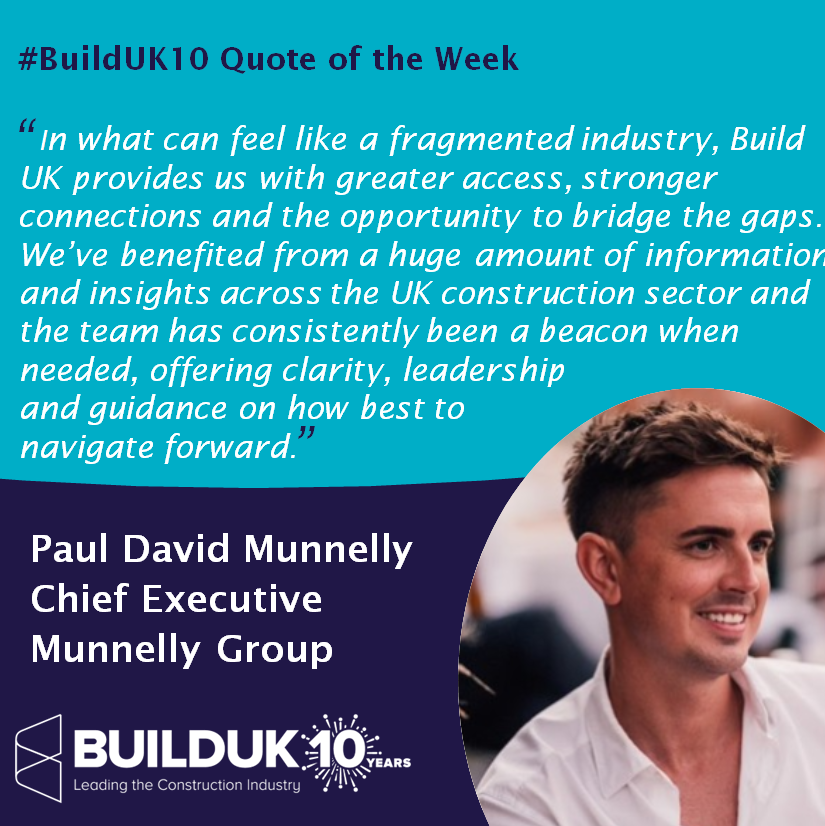 BuildUK's tweet photo. This week’s #BuildUK10 quote of the week comes from @pdmunnelly, Chief Executive of Munnelly Group
Build UK’s member updates provide a clear and concise summary of the key issues affecting the industry, specifically tailored for members with clear calls to action as required. https://t.co/QdOpXs3NLu