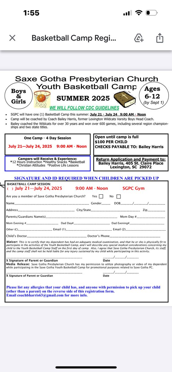 Coach Bailey Harris (@coachbharris) on Twitter photo Get signed up for one of the longest running camps in the Midlands led by <a href="/CoachBHarris/">Coach Bailey Harris</a> at Saxe Gotha Pres in Lexington . Boys and girls ages 6-12. July 21-24🏀🏀🏀🏀 Get signed up for one of the longest running camps in the Midlands led by <a href="/CoachBHarris/">Coach Bailey Harris</a> at Saxe Gotha Pres in Lexington . Boys and girls ages 6-12. July 21-24🏀🏀🏀🏀