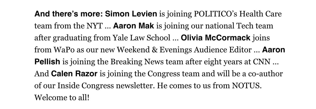 calenrazor's tweet image. Your hot morning tea: I just completed the Allbritton Journalism Institute fellowship with @NOTUSreports AND am very excited to announce my new role as a co-author on @POLITICO’s Inside Congress!
Please put me on your press lists and also say hi!
crazor@politico.com