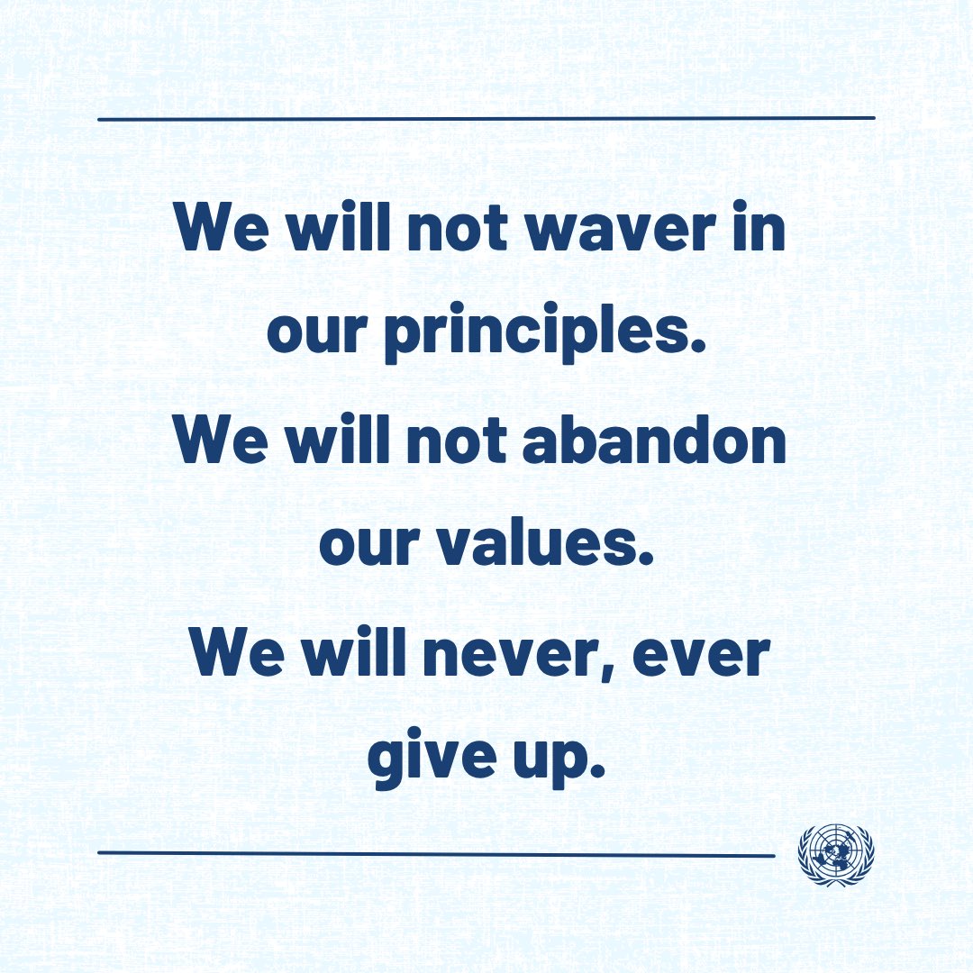 António Guterres (@antonioguterres) on Twitter photo We won't grow numb to suffering.
We won't accept the killing of civilians, humanitarians, journalists, medical workers or <a href="/UN/">United Nations</a> personnel as the new normal anywhere, under any circumstance.
We won't waver in our principles.
We won't abandon our values.
We will never, ever give We won't grow numb to suffering.
We won't accept the killing of civilians, humanitarians, journalists, medical workers or <a href="/UN/">United Nations</a> personnel as the new normal anywhere, under any circumstance.
We won't waver in our principles.
We won't abandon our values.
We will never, ever give