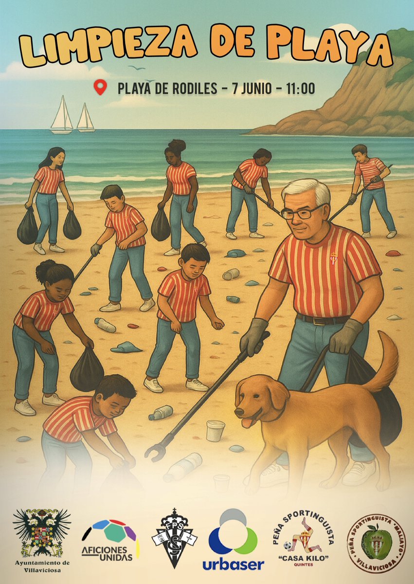 🌊 LIMPIEZA DE PLAYA – RODILES 🌊
 📍 Sábado 7 de junio · 11:00 h
El sportinguismo también cuida el planeta 💪
Este sábado nos unimos en la Playa de Rodiles para una jornada de limpieza muy especial 🌱
🧤 Recogeremos residuos y microplásticos
 🤝Colaboramos peñas, instituciones y