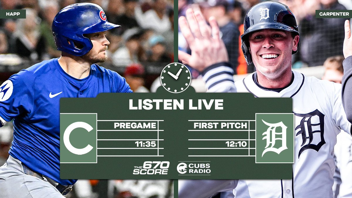 670 The Score (@670thescore) on Twitter photo TODAY: #Cubs continue their series in Detroit!
Tune in on The Score:
β° 11:35 am pregame
ποΈ <a href="/PatandRon670/">Pat and Ron</a> & <a href="/ZachZaidman/">Zach Zaidman</a>
π» 670 AM, 104.3 FM HD-2
π± Audacy app
The Score is your home for Cubs Baseball! TODAY: #Cubs continue their series in Detroit!
Tune in on The Score:
β° 11:35 am pregame
ποΈ <a href="/PatandRon670/">Pat and Ron</a> & <a href="/ZachZaidman/">Zach Zaidman</a>
π» 670 AM, 104.3 FM HD-2
π± Audacy app
The Score is your home for Cubs Baseball!