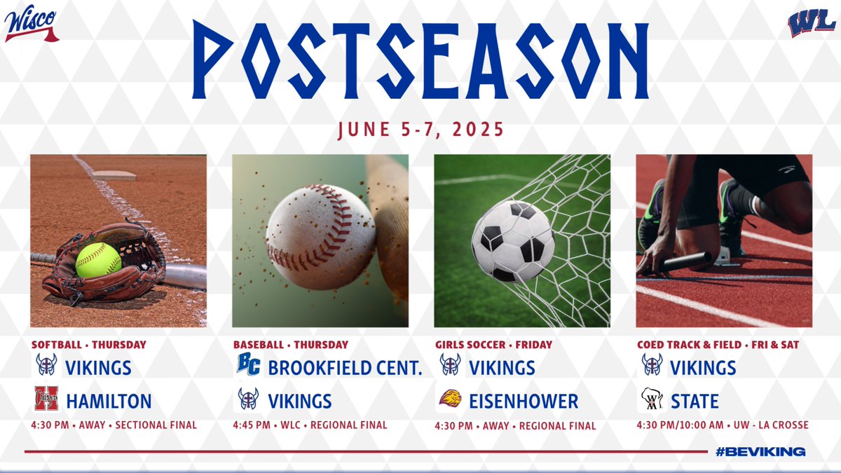 Today kicks off a big weekend of postseason action!

🥎: 4:30 at Sussex Hamilton
⚾️: 4:45 at WLC Fields vs. Brook Central
⚽️: Friday, 4:30 at Ike 
🏃‍♂️🏃‍♀️: Fri &amp; Sat at UW-La Crosse

Tickets for  🥎⚾️⚽️: gofan.co/app/school/WI1…
Live results for 🏃‍♂️🏃‍♀️: live.pttiming.com/?mid=7650