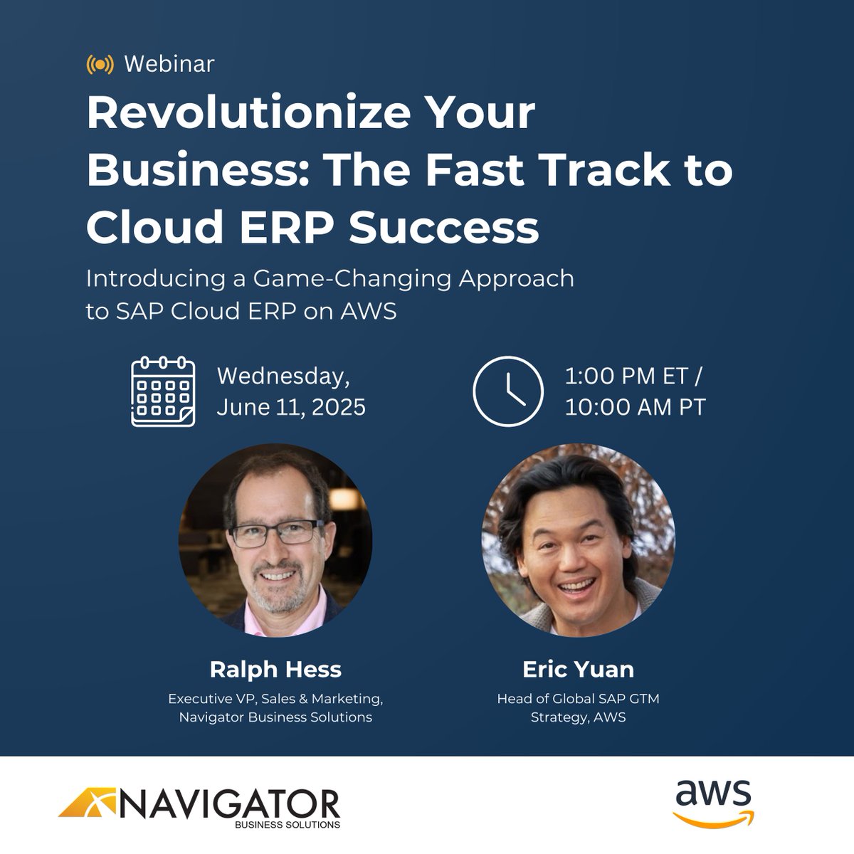 NavigatorSAP's tweet image. 🚀 Ready to fast-track digital transformation?

Join experts, Ralph Hess and Eric Yuan to see how Navigator &amp;amp; @awscloud are redefining ERP with SAP Cloud ERP on AWS.

Save your spot! hubs.ly/Q03qqgD50

#SAPCloudERP #AWS @aws_partners
