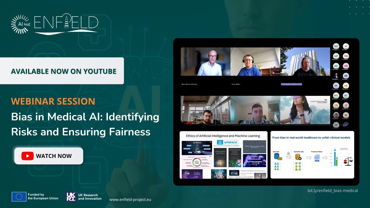 🔍 Watch the recording of the ENFIELD Webinar on "Bias in Medical AI: Identifying Risks and Ensuring Fairness" 💻 The recording is now available on YouTube:  bit.ly/enfield_bias-m…

#ENFIELD #HorizonEurope #AI