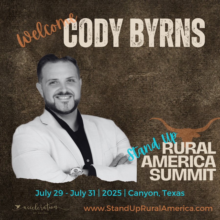 You do not want to miss hearing Cody and his story of Resilience and Purpose. We will give him a big Texas Welcome at the 2025 Stand Up Rural America Summit in beautiful Canyon, Texas July 29-31, 2025. You can sponsor, exhibit or register at standupruralamerica.com