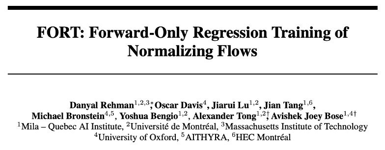 Danyal Rehman (@danyalrehman17) on Twitter photo Excited to release FORT, a new regression-based approach for training normalizing flows 🔥!
🔗 Paper available here: arxiv.org/abs/2506.01158
New paper w/ <a href="/osclsd/">Oscar Davis</a> <a href="/jiarlu/">Jiarui Lu</a> <a href="/tangjianpku/">Jian Tang</a> <a href="/mmbronstein/">Michael Bronstein</a> <a href="/Yoshua_Bengio/">Yoshua Bengio</a> <a href="/AlexanderTong7/">Alex Tong</a> <a href="/bose_joey/">Joey Bose</a>
🧵1/6 Excited to release FORT, a new regression-based approach for training normalizing flows 🔥!
🔗 Paper available here: arxiv.org/abs/2506.01158
New paper w/ <a href="/osclsd/">Oscar Davis</a> <a href="/jiarlu/">Jiarui Lu</a> <a href="/tangjianpku/">Jian Tang</a> <a href="/mmbronstein/">Michael Bronstein</a> <a href="/Yoshua_Bengio/">Yoshua Bengio</a> <a href="/AlexanderTong7/">Alex Tong</a> <a href="/bose_joey/">Joey Bose</a>
🧵1/6