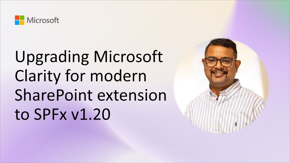 Microsoft SharePoint (@sharepoint) on Twitter photo 💡 Upgrade your Microsoft Clarity integration for modern SharePoint!
Let <a href="/im_nishkalank/">Nishkalank Bezawada | Microsoft MVP</a> show you how use and update the Microsoft Clarity SPFx extension to the SPFx v1.20
📺 Watch the demo here → msft.it/6012quOTp
#sharepoint #spfx #microsoft365dev #analytics 💡 Upgrade your Microsoft Clarity integration for modern SharePoint!
Let <a href="/im_nishkalank/">Nishkalank Bezawada | Microsoft MVP</a> show you how use and update the Microsoft Clarity SPFx extension to the SPFx v1.20
📺 Watch the demo here → msft.it/6012quOTp
#sharepoint #spfx #microsoft365dev #analytics