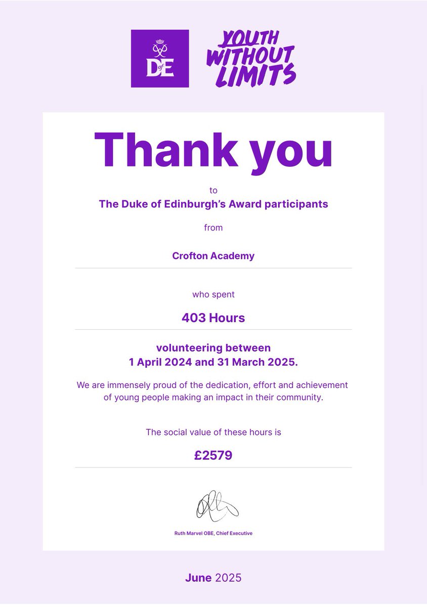 “A huge well done to our DofE Bronze pupils! 👏 Your dedication to volunteering and service has made a real impact. We’re so proud of the time, commitment, and care you’ve given to the community. 💛 #DofE #Volunteering #WeAreCrofton