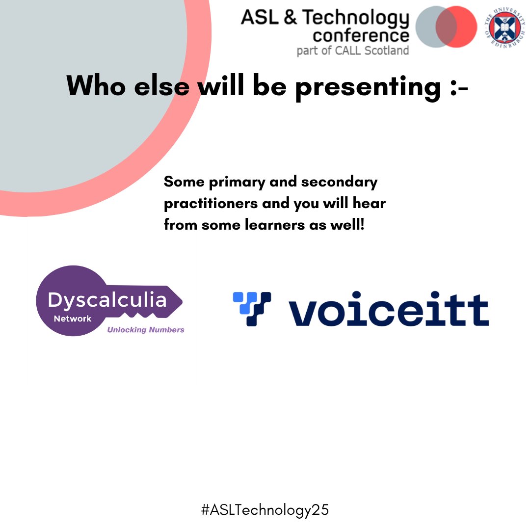 cec_harrison's tweet image. Who&apos;s joining us next week? 🙋

We&apos;re really looking forward to welcoming people back to the University of Edinburgh for the 26th ASL &amp;amp;  Technology conference. #ASLTechnology25

It&apos;s not too late to get a ticket - come along in-person or take part online.

bit.ly/asl-tech25