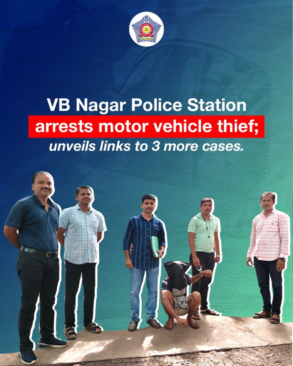 MumbaiPolice's tweet photo. .@VBNagarPS हद्दीत एका अज्ञात इसमाने रिक्षा चोरी केल्याची तक्रार दाखल झाली. गुन्हे प्रकटीकरण पथकाने तांत्रिक तपास आणि गोपनीय माहितीदारांच्या मदतीने गुन्हयातील सराईत आरोपीला अटक केली आहे तसेच पोलिसांनी सदर आरोपीविरुद्ध मोटार वाहन चोरीचे एकूण ३ गुन्हे उघडकीस आणले आहेत. 

नमूद आरोपीविरुद्ध भारतीय न्याय संहितेनुसार ३१९/२०२५ कलम ३०३ (२) अन्वये गुन्हा दाखल करण्यात आला असून गुन्हयातील एकूण १,७०,०००/- रु. किमतीचे, रिक्षा आणि तसेच इतर दोन गुन्हयातील दोन मोटारसायकल हस्तगत करण्यात आले आहेत.

#MumbaiCaseFiles