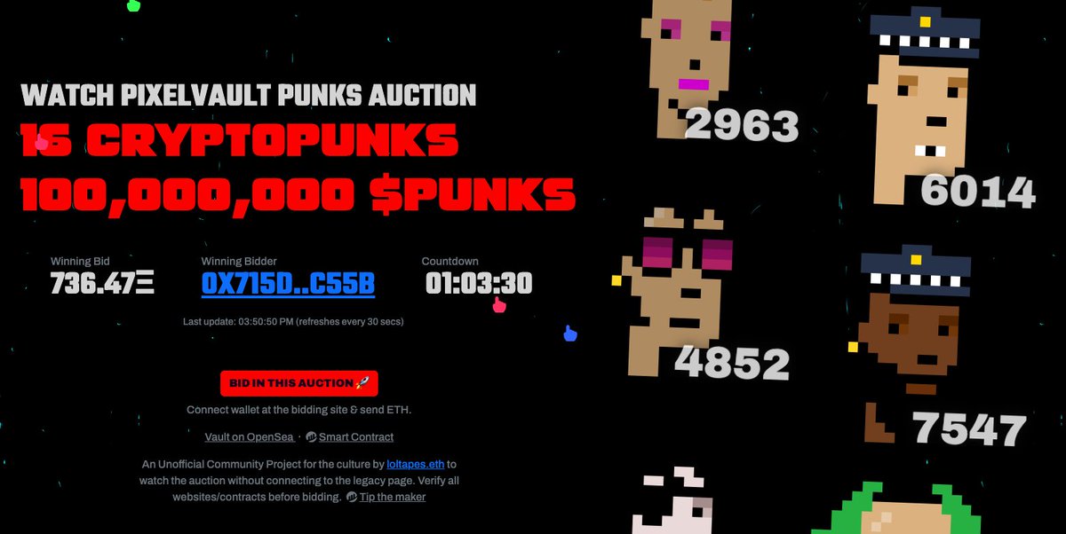 LolTapes's tweet image. Bids are heating up.
Watch the story unfold at punksauction.com
#pixelvault #punksauction