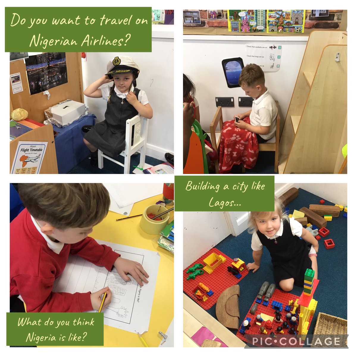 This week, EYFS have been learning about Nigeria. We have been inspired to build our own cities, travel on our own Nigerian Airlines and write about what we have found out…