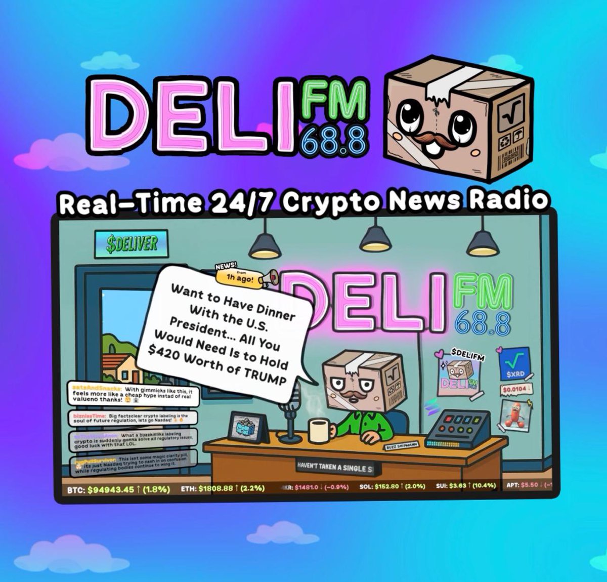 <a href="/tvbzify/">tab</a> The ticker is $DeliFM 👀

$DeliFM is more than a coin.
It’s 24/7 sound. 
It’s vibes.
It’s the future of decentralized radio.
Get your seat now and enjoy Buzz Shippmann feat. Lana Dumpz 🎙️

(#1 livestream on pump fun)

pump.fun/coin/8BdXCskcD…