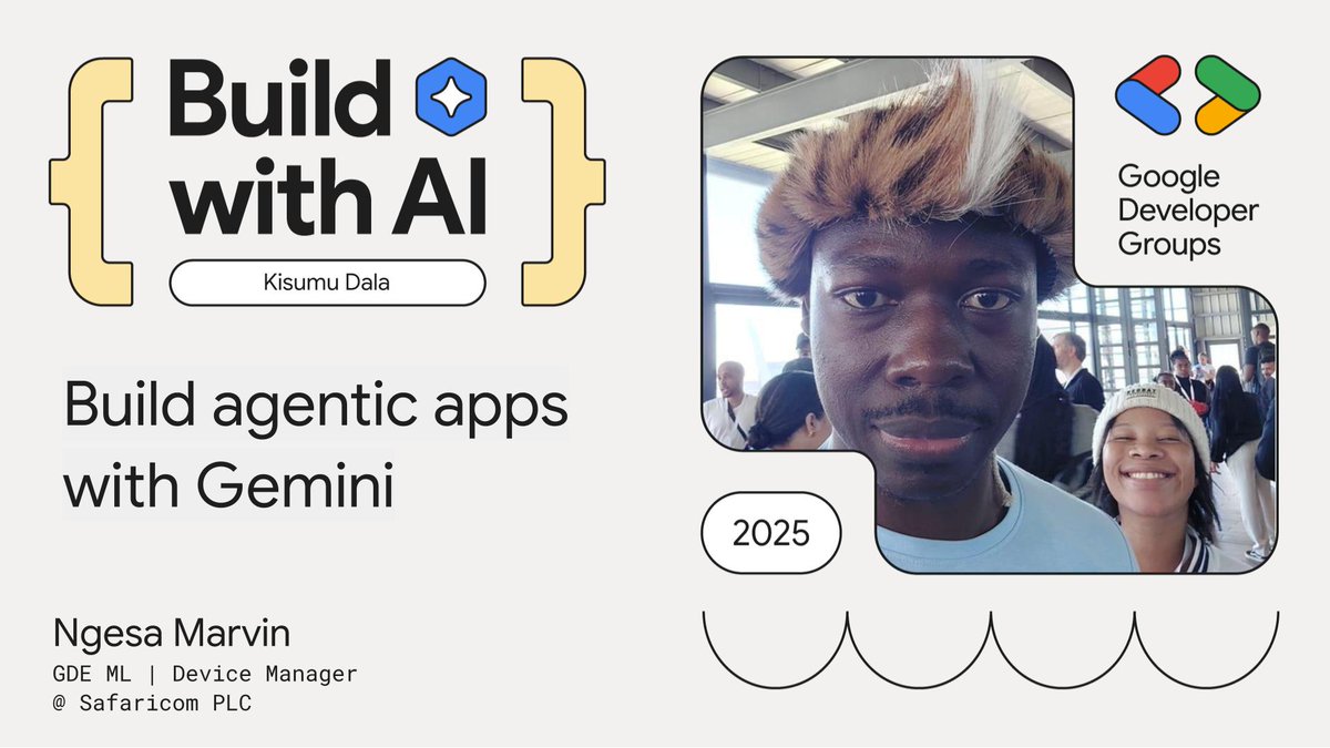 We are delighted to have <a href="/Ngesa254/">Marvin Ngesa ⚔️ 七 🏴‍☠️</a> doing an electric session on <a href="/Gemini/">Gemini</a> this Saturday in Dala🥳🥳

It's been a while since we had Marvin on this side of Kenya and we are honored to welcome him back! See you soon! 🎉

#buildwithAI #buildwithAIKisumu #GDGKisumu