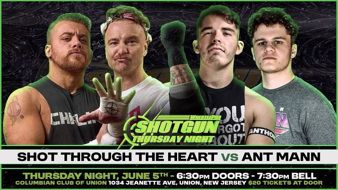 Tonight in Union, NJ!

Join us for potentially the biggest Shotgun Thursday Night ever, as we will see first round matches of the Dream Sixteen Tournament to crown the first ever WrestlePro Shotgun Thursday Night Champion!

Tickets $20 at the door!
