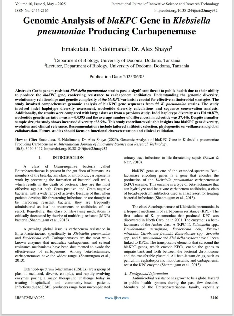 Emakulata201's tweet photo. I am happy to Inform you, the article is out now and can be found at IJISRT and will soon be in Other platforms, I am proud of being able to do this despite all the difficulties and I hope to do more, it is a start of many #ResearchPaper #genomicsforall #Microbiology https://t.co/nFc0ZlrZtE