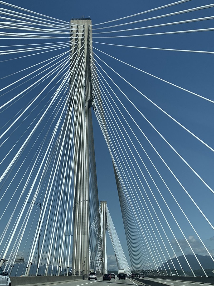 Crossing one of my favourite bridges - the Port Mann. It opened in 2012 and crosses the mighty Fraser. It is the 2nd longest cable stay bridge in N America (the first is called the Gordie Howe).
