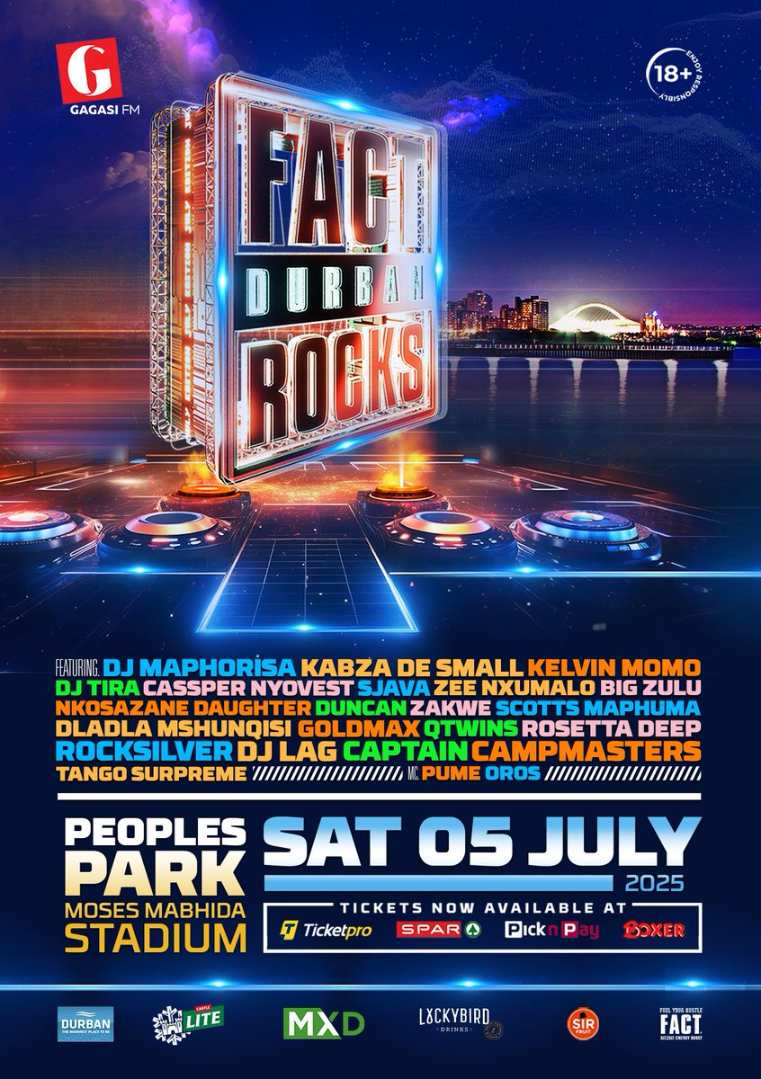 #FactDurbanRocks
#HDJ2025
Tickets available <a href="/TicketProSA/">Ticketpro</a>

shorturl.at/z7UFq

Cassper Nyovest at Fact Durban Rocks 🏆🏆🏆🏆

RT and comment with hashtag for some Malume goodies... Hleze ngiphethe ezimnandi.... Ukhala ngani?