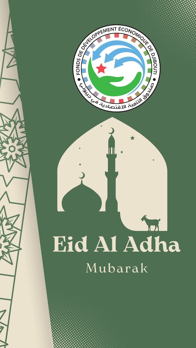 FdedFded1's tweet image. Le Fonds de Développement Economique de Djibouti vous adresse ses meilleurs vœux à l&apos;occasion de l&apos;Aïd Al-Adha. Que la bénédiction de Dieu soit avec vous aujourd&apos;hui et toujours. bonne fête.
#FDED
#Djibouti
#AidMoubarak