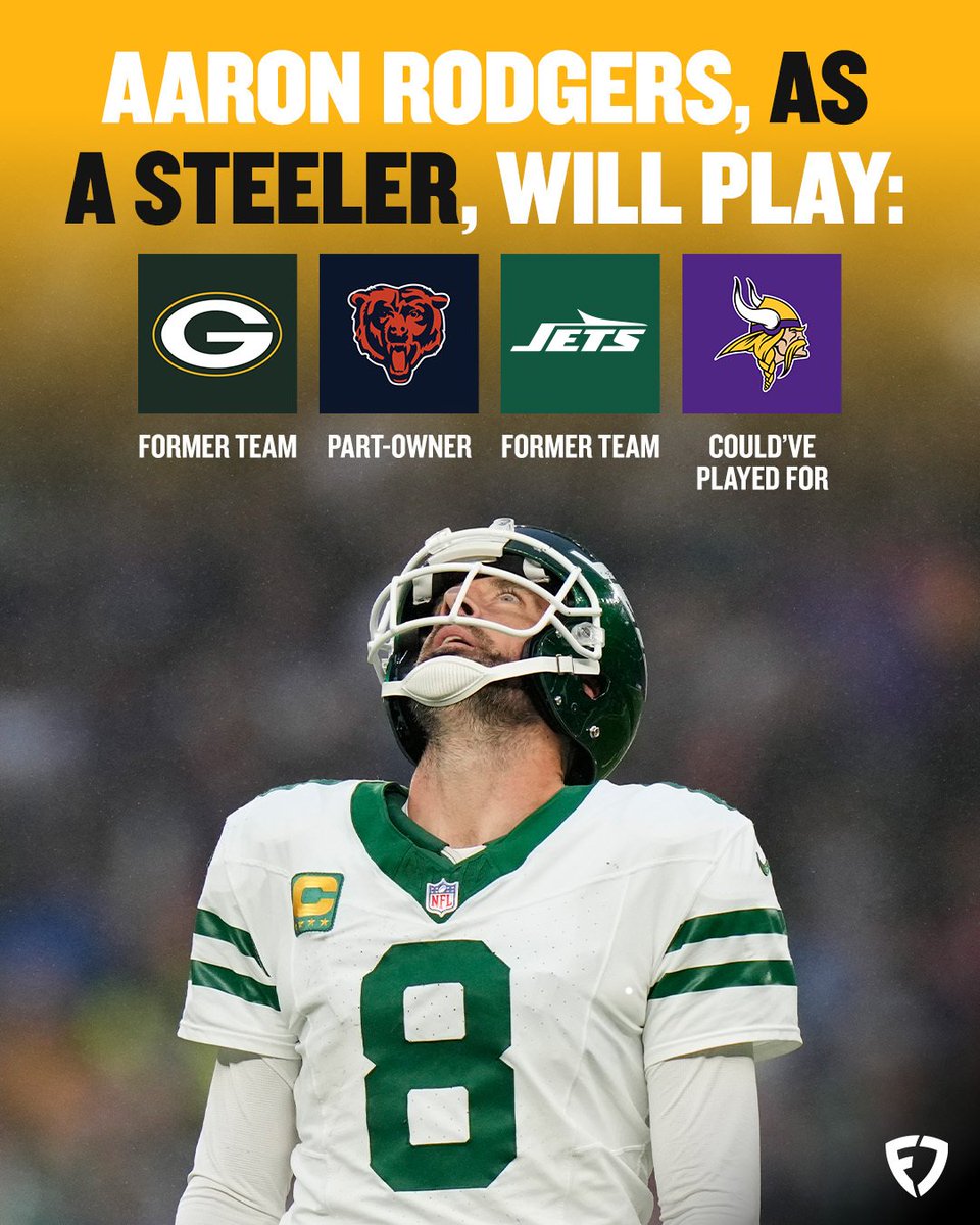 FanDuel's tweet photo. Aaron Rodgers as a Steeler is going to be a MOVIE 🎬

#NFL | #HereWeGo https://t.co/hu2nM29jmS