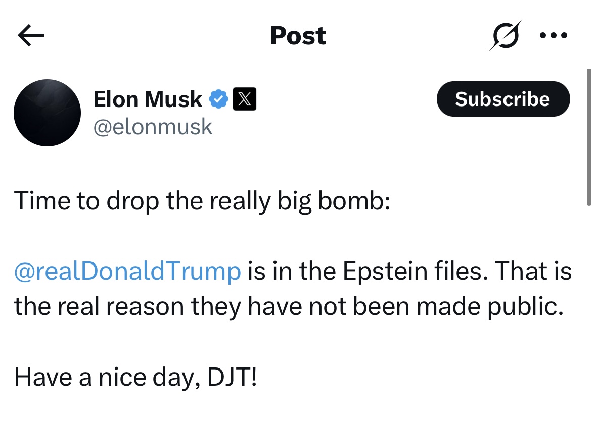 Someone needs to take Elon Musk's phone away from him and tell him to go cool off. This is crossing a line with Donald Trump that can land Musk in a lot of trouble.