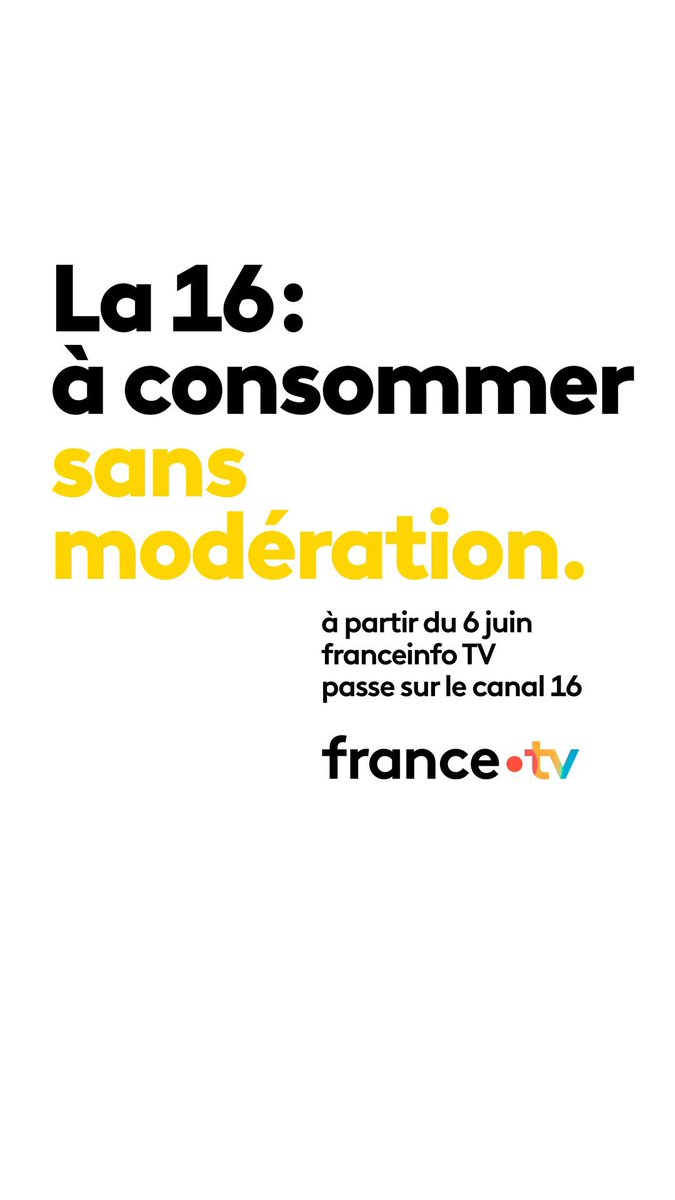 🟡 #franceinfocanal16
 La chaîne d'information en continu de service public vous donne rendez-vous sur le canal 16 de la TNT.