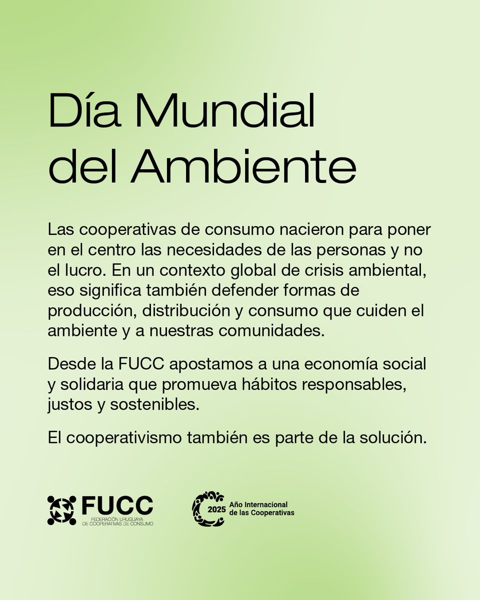 FUCCUruguay's tweet photo. En este Día Mundial del Ambiente, el cooperativismo también es parte de la solución.
#DíaDelAmbiente #CooperativasDeConsumo #EconomíaSolidaria #FUCC #ConsumoCooperativo #CooperativismoSostenible https://t.co/baM0M6vU7i