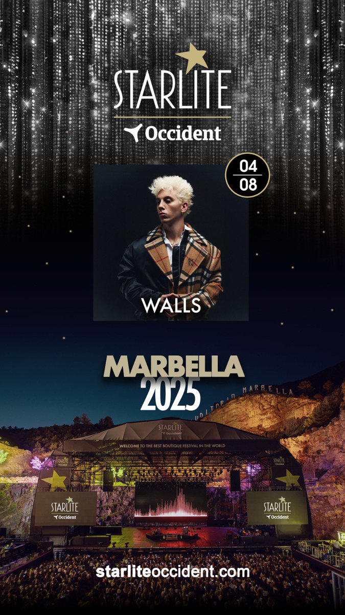 Gente de Marbella y alrededores, el 4 de agosto estaremos tocando en el Starlite. Noche de veranito o que

Tickets aquí: starlitemarbella.tickex.live/event/walls-et…