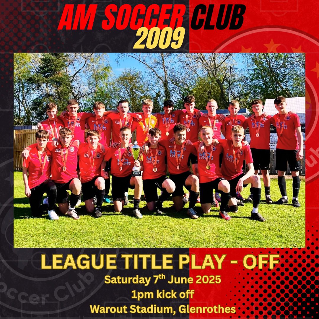 AMsoccer_Club's tweet photo. 🔥 U16 League Title Play-Off! 🔥
Our 2009 squad is ready for the big one!
🏆 League Title Play-Off
📅 Saturday 7th June 2025
🕐 1pm Kick-Off
📍 Warout Stadium, Glenrothes

Come along and support the 2009 boys! 🔴⚫⚽ https://t.co/eBXmJdqBEX