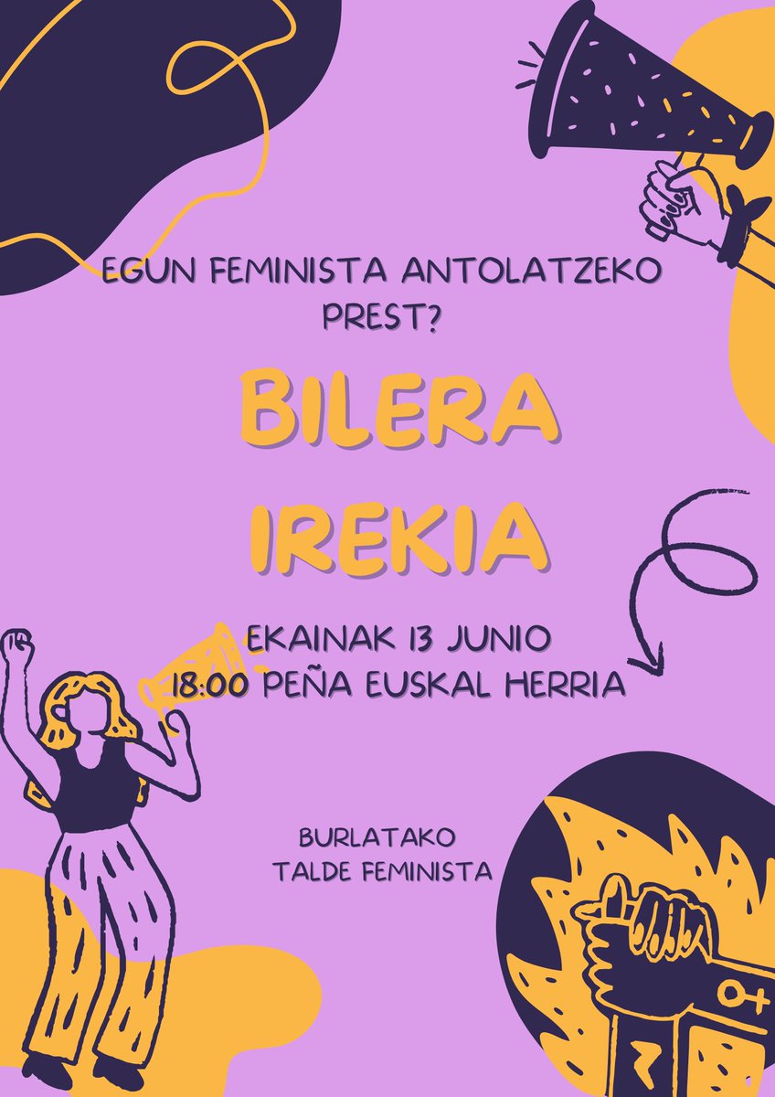 Uda iritsi da eta horrekin batera jaiak prestatzeko momentua.
Nola ez, Egun Feministari eutsi nahi diogu, oso arrakastatsua izan baitzen. 

Hau antolatzeko bilera orokor bat egingo dugu eta zuekin kontatzen dugu! 

Anima zaitezte parte hartzera! 💪🏻💜