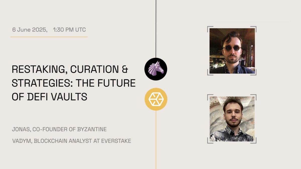 Everstake (@everstake_pool) on Twitter photo This Friday, our blockchain analyst <a href="/vadym_everstake/">Vadym | Everstake💙💛</a> will join <a href="/byzantine_fi/">Byzantine Finance</a> 's co-founder <a href="/jonas_with_a_j/">Jonas with a J</a> for an X Space to discuss vaults as smart contracts, restaking, modular strategies, and more!
⏰ Set a reminder for 13:30 UTC this Friday:
x.com/i/spaces/1YqKD… This Friday, our blockchain analyst <a href="/vadym_everstake/">Vadym | Everstake💙💛</a> will join <a href="/byzantine_fi/">Byzantine Finance</a> 's co-founder <a href="/jonas_with_a_j/">Jonas with a J</a> for an X Space to discuss vaults as smart contracts, restaking, modular strategies, and more!
⏰ Set a reminder for 13:30 UTC this Friday:
x.com/i/spaces/1YqKD…