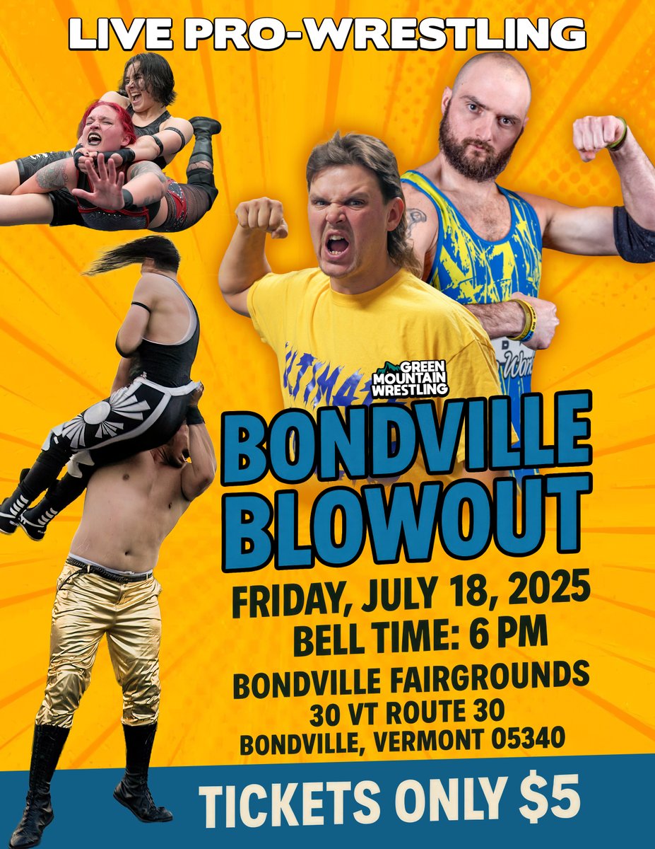 Just $5! That’s all it’ll cost you to get into Bondville Blowout on Friday, July 18! FIVE. DOLLARS. We can’t believe it either—but that’s all our friends at the Bondville Fair are charging!

Be there when we invade Southern Vermont for the first time!