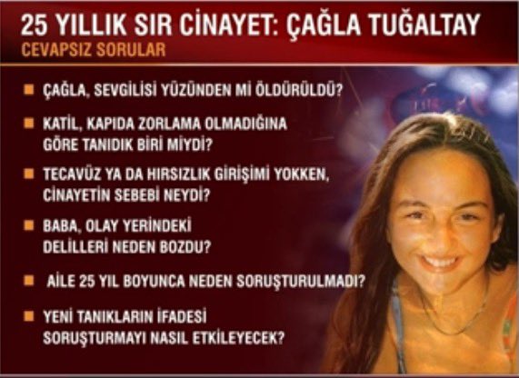 Alexandrasuu6n's tweet photo. 25 yıllık sır cinayet Cevapsız Sorular #ÇağlaTuğaltayHuzurBekliyor https://t.co/5Giltkbj0Q