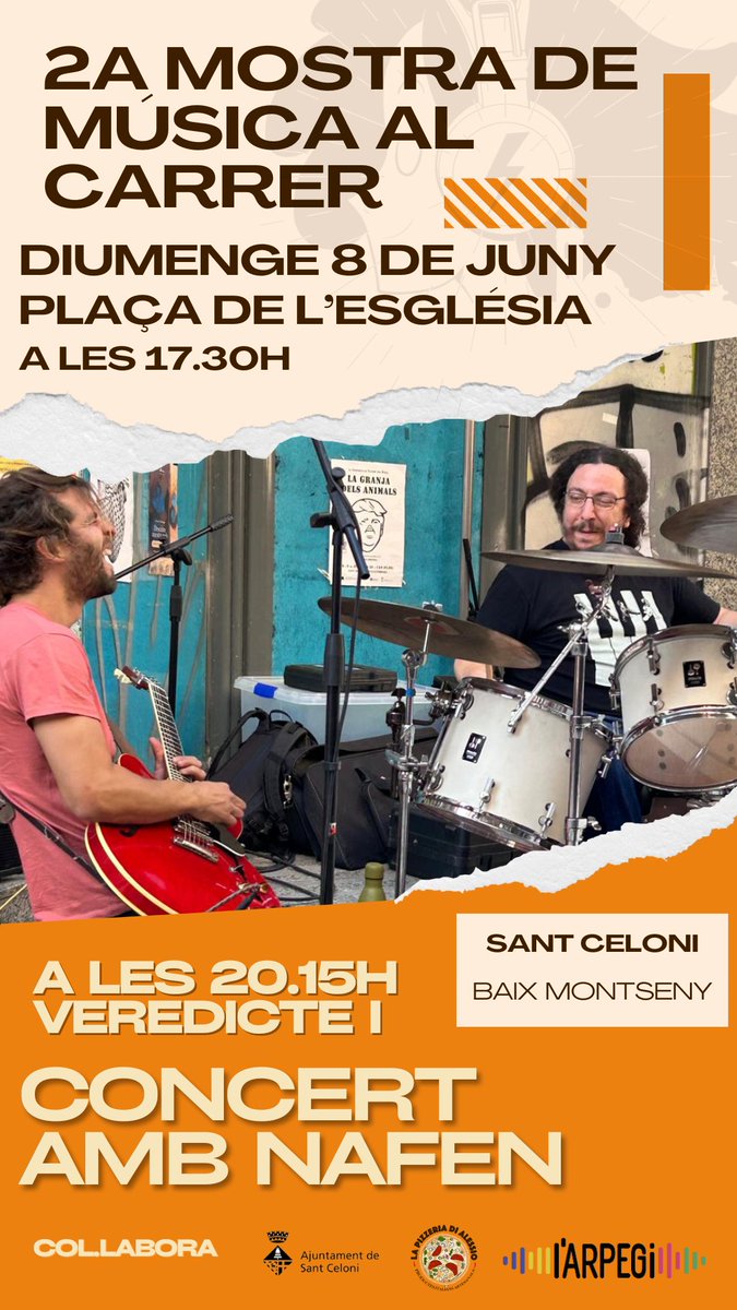 Això ja s'acosta...
Ens veiem diumenge??
✅ A partir de les 17.30h tindrem la segona mostra de música al carrer.
A les 20.15h concert de Nafen i veredicte!
Ens hi veiem, ah, i porteu el got de casa 🥤