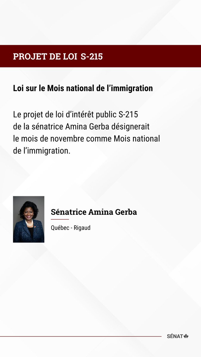 Le Sénat du Canada (@senatca) on Twitter photo Les sénateurs discutent maintenant du projet de loi #S215 de la sénatrice <a href="/amigerba/">Sénatrice Amina GERBA, M.B.A., C.Q.🇨🇦</a> en deuxième lecture au Sénat : ow.ly/1nfo50W51G0
#SenCA #PolCan Les sénateurs discutent maintenant du projet de loi #S215 de la sénatrice <a href="/amigerba/">Sénatrice Amina GERBA, M.B.A., C.Q.🇨🇦</a> en deuxième lecture au Sénat : ow.ly/1nfo50W51G0
#SenCA #PolCan