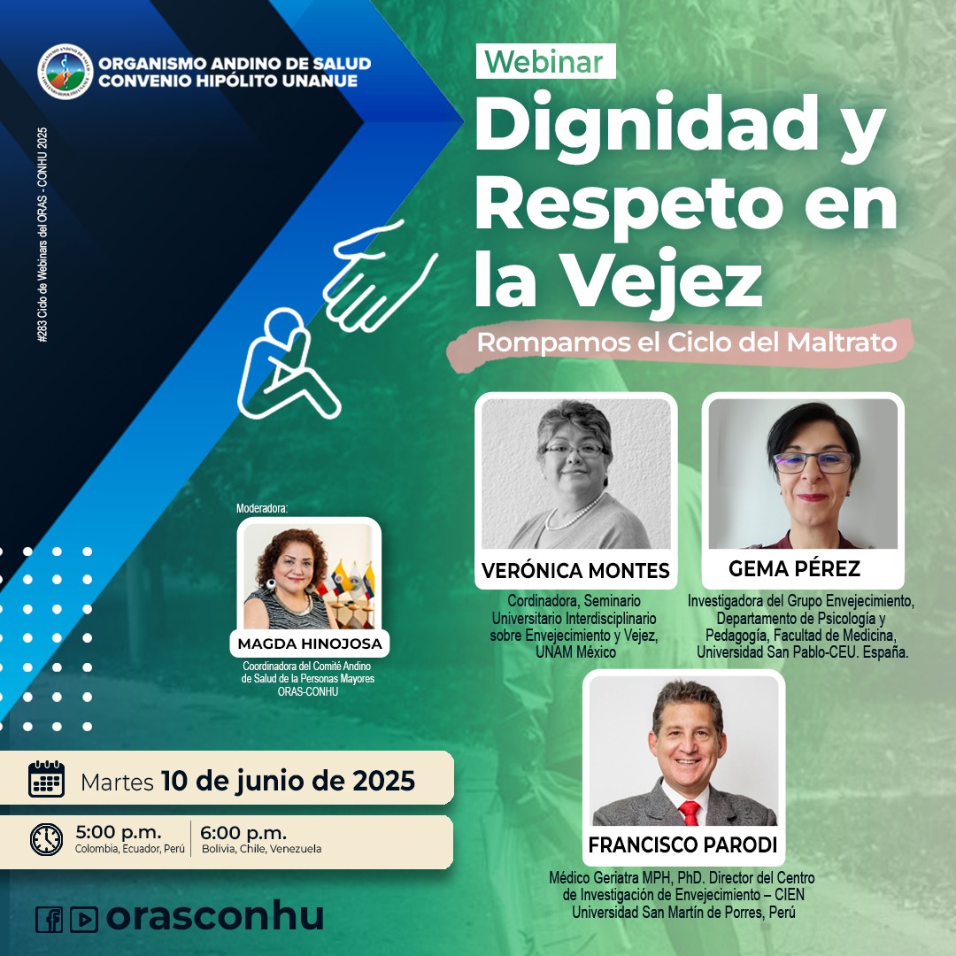 🌎El próximo martes presentamos: "Dignidad y respeto en la vejez: Rompamos el ciclo del maltrato"

 📅 10 de  junio. 5:00 pm (Hora Perú)
 🌐 Link de inscripción: lnkd.in/efZN-ypB
 ⏩ Acceso libre a través de Facebook y YouTube
 📄 Se entregarán certificados de asistencia