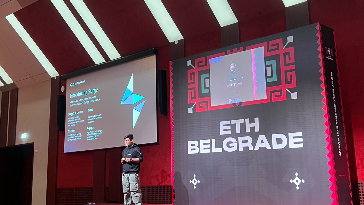 Aayush Giri (@aayushstack) on Twitter photo Had the privilege of sharing insights on - surge.wtf <a href="/NethermindEth/">Nethermind</a>'s based rollup TEMPLATE - at @ETHBelgrade. Exciting to discuss how we're exploring Ethereum scaling through based sequencing and GigaGas performance while maintaining Stage-2 security guarantees. Had the privilege of sharing insights on - surge.wtf <a href="/NethermindEth/">Nethermind</a>'s based rollup TEMPLATE - at @ETHBelgrade. Exciting to discuss how we're exploring Ethereum scaling through based sequencing and GigaGas performance while maintaining Stage-2 security guarantees.