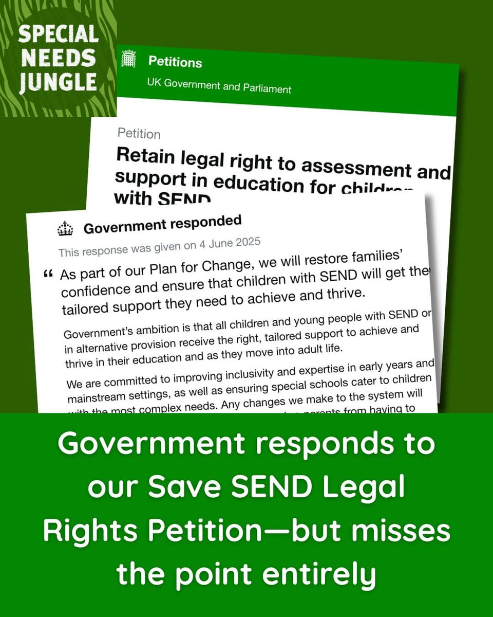 Special Needs Jungle (@spcialndsjungle) on Twitter photo On SNJ Today: What we think of the Government's response to our Save #SEND Legal Rights Petition that misses the point entirely. SNJ's <a href="/CutScenesUK/">Cut Scenes</a> explains our reaction and why we still need you to get the #petition over the 100k finish line! specialneedsjungle.com/government-res… On SNJ Today: What we think of the Government's response to our Save #SEND Legal Rights Petition that misses the point entirely. SNJ's <a href="/CutScenesUK/">Cut Scenes</a> explains our reaction and why we still need you to get the #petition over the 100k finish line! specialneedsjungle.com/government-res…