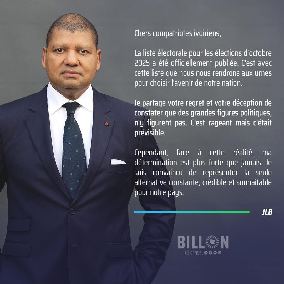 L'heure n'est plus aux hésitations et aux divisions. 
L'heure est au rassemblement ! Unissons nos forces et avançons ensemble. 

C'est dans l'unité que nous construirons l'avenir que nous désirons tous pour la Côte d'Ivoire. 

JLB
