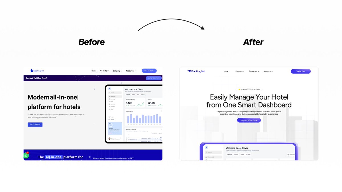 I gave <a href="/bookingjini/">BookingJini</a> a redesign...  

What do you think, is it better?👇